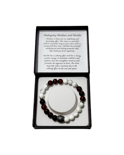 Men’s Bracelet Mahogany Obsidian & American Howlite