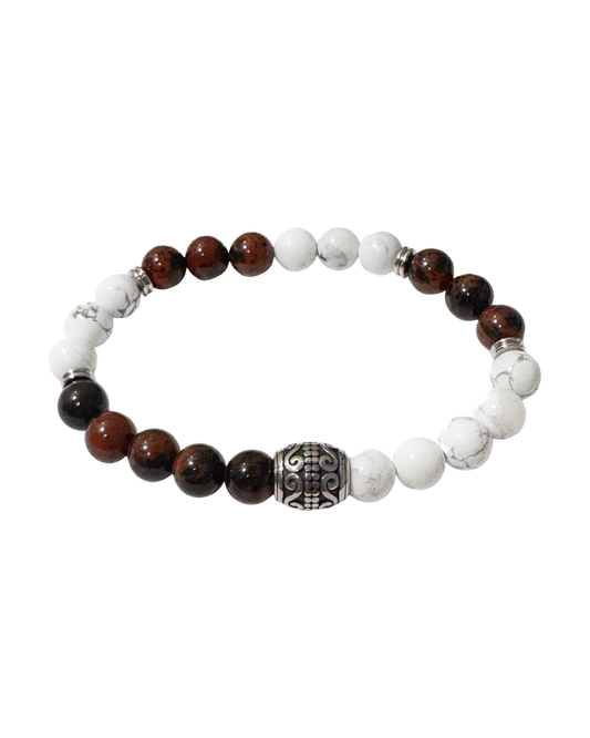 Men’s Bracelet Mahogany Obsidian & American Howlite
