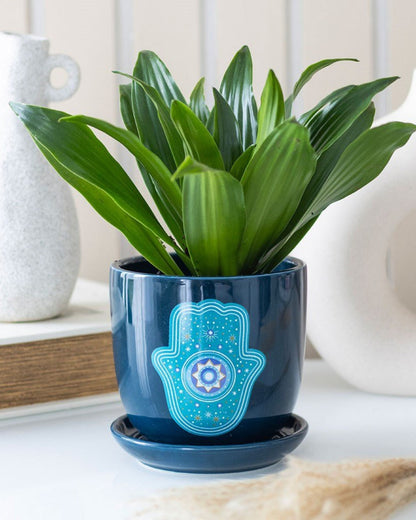 Blue Hand of Hamsa Ceramic Plant Pot NEW!