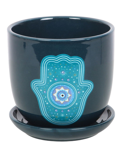 Blue Hand of Hamsa Ceramic Plant Pot NEW!