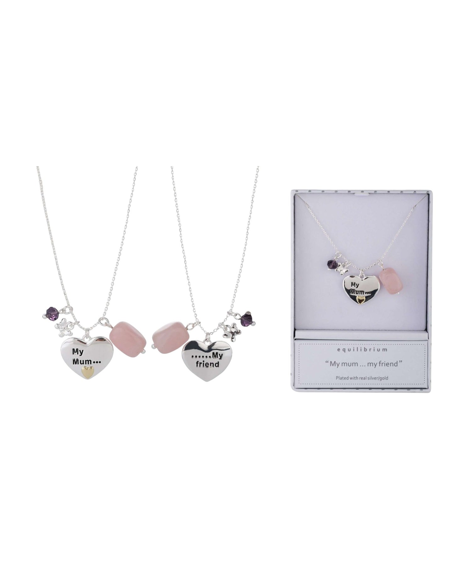 Equilibrium Double Sided Necklace Mum with Amethyst and Rose Quartz