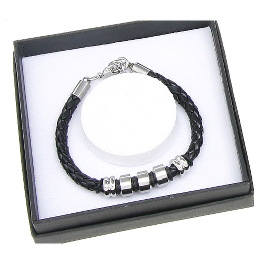 Equilibrium Men Plaited Leather Black Bracelet