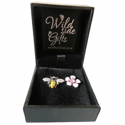 BEE AND MANUKA FLOWER STUD EARRINGS