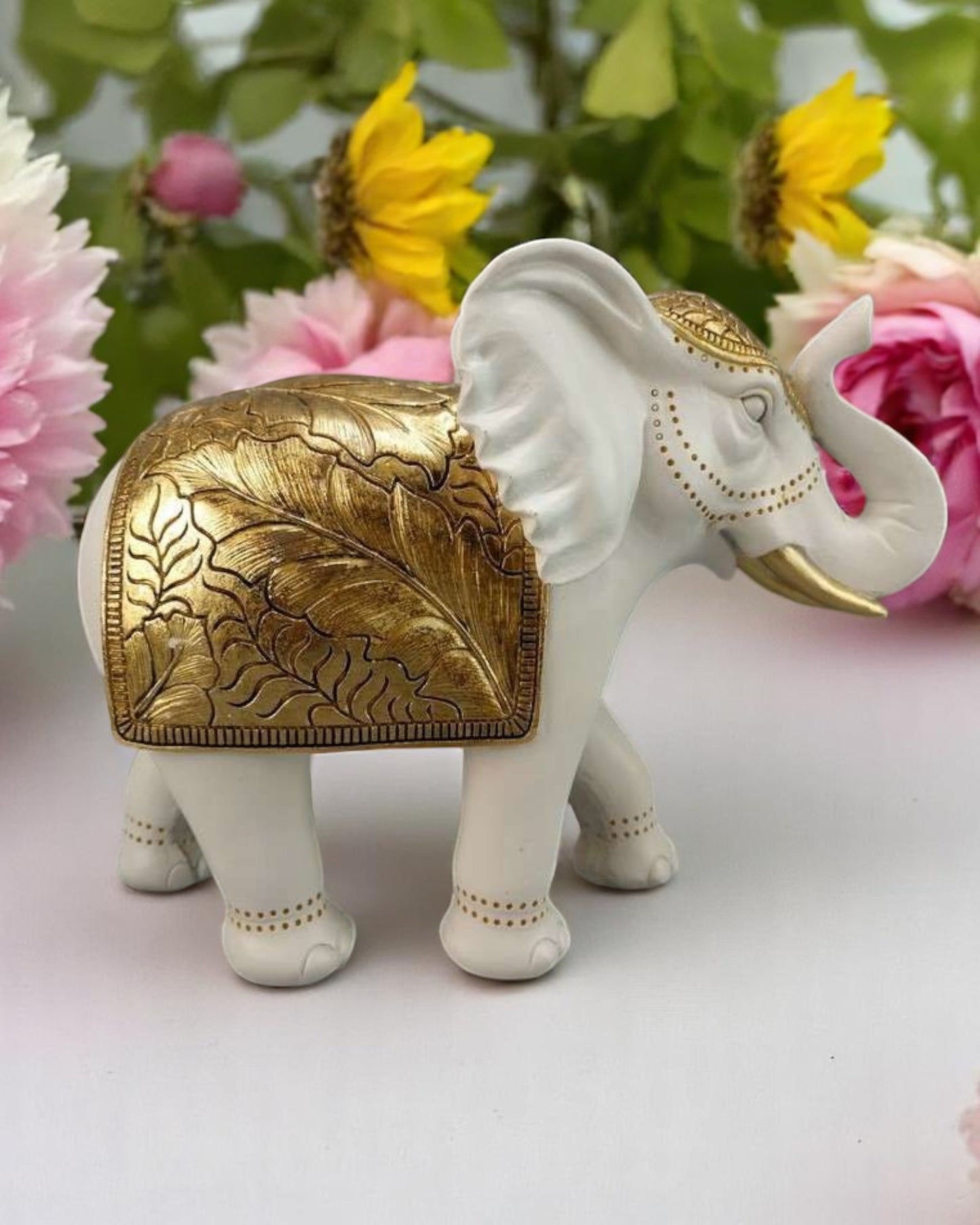 Standing White & Gold Elephant