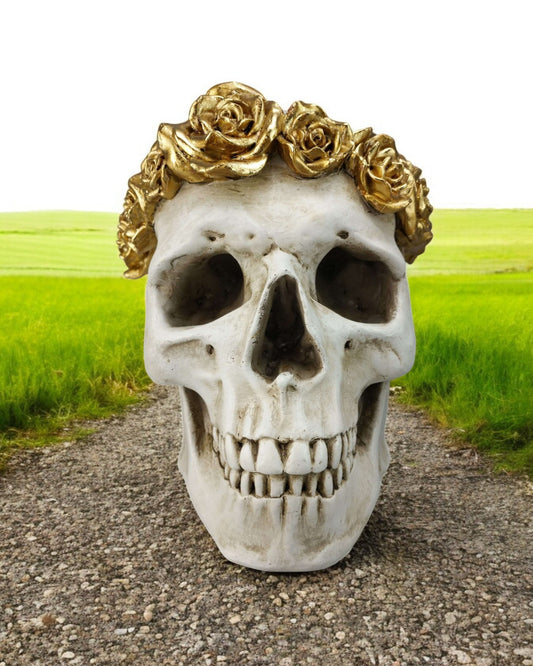 White Skull with Gold Roses