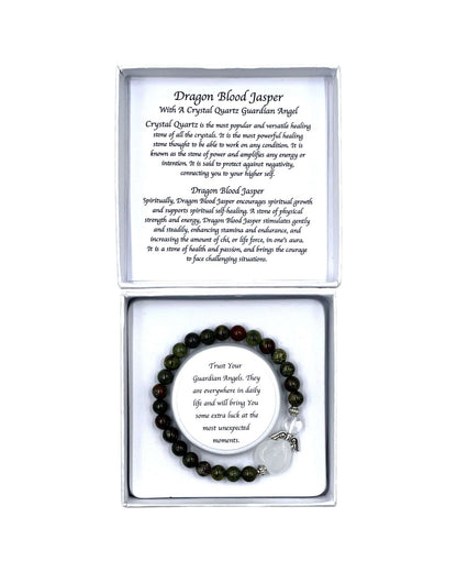 Dragon Blood Jasper Crystal Heart Guardian Angel Bracelet