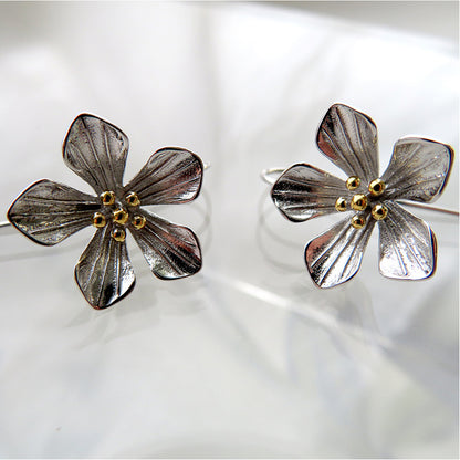 NEW ZEALAND ALPINE GENTIAN FLOWER DROP EARRINGS (STERLING SILVER)