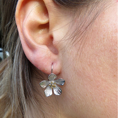 NEW ZEALAND ALPINE GENTIAN FLOWER DROP EARRINGS (STERLING SILVER)