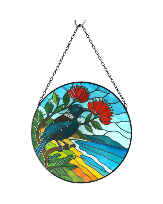 Tui on Pohutukawa Suncatcher 25cm - NEW