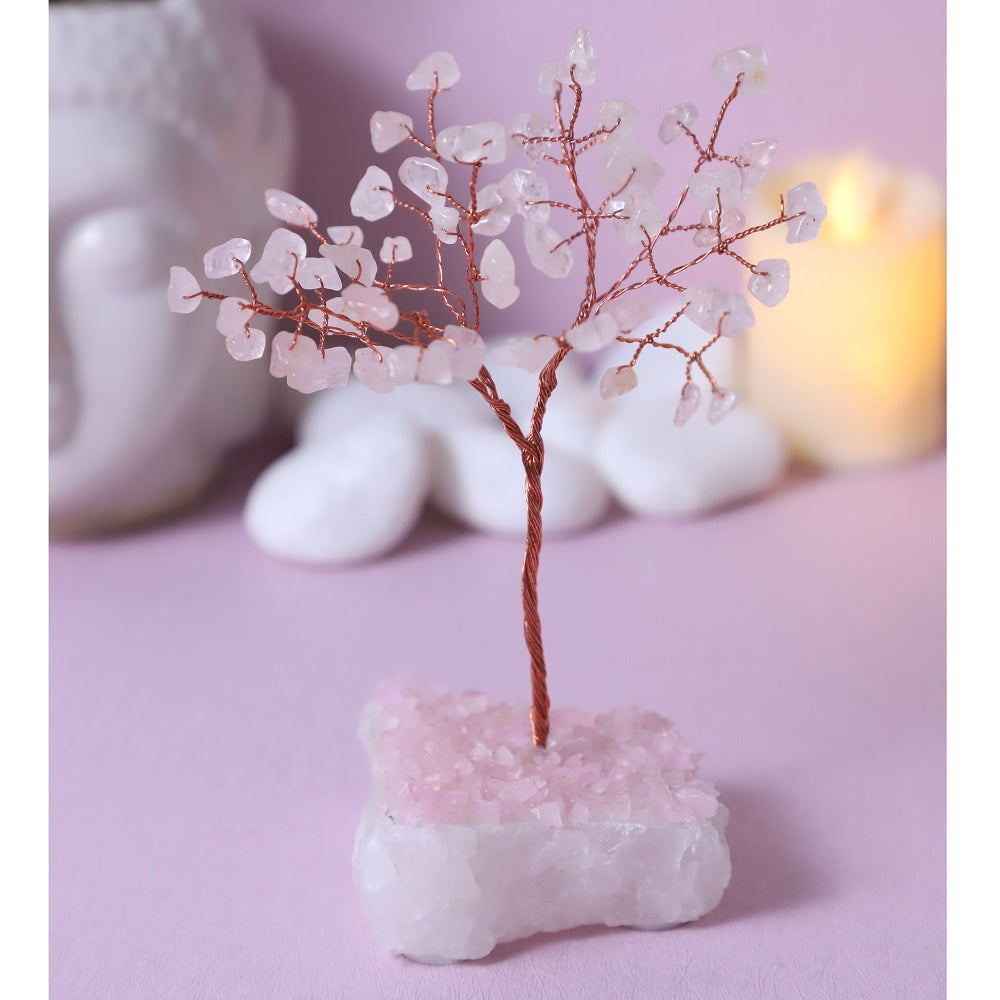 Rose Quartz Tree Stone Base with Gem Chips