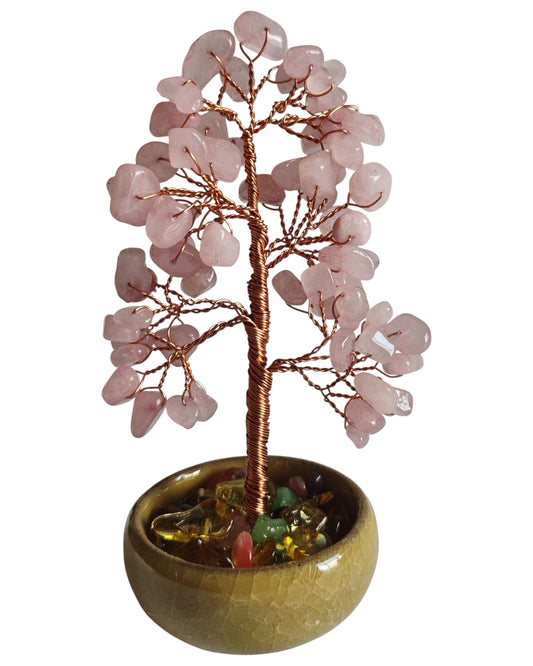Rose Quartz Gemstone Tree Ceramic Base