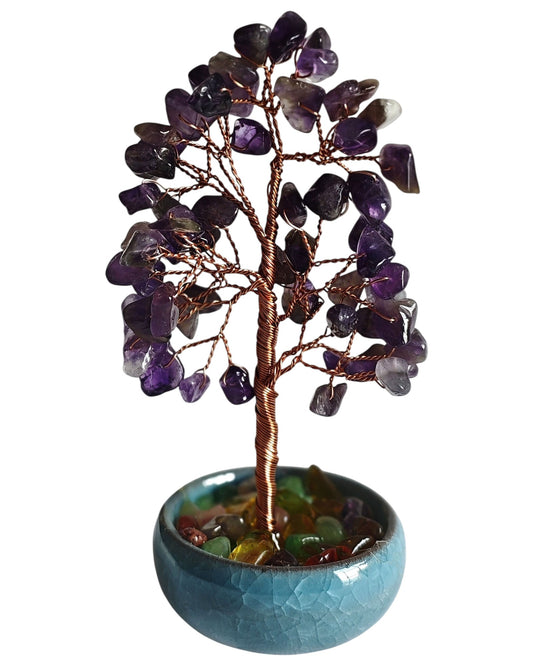 Amethyst Gemstone Tree Ceramic Base