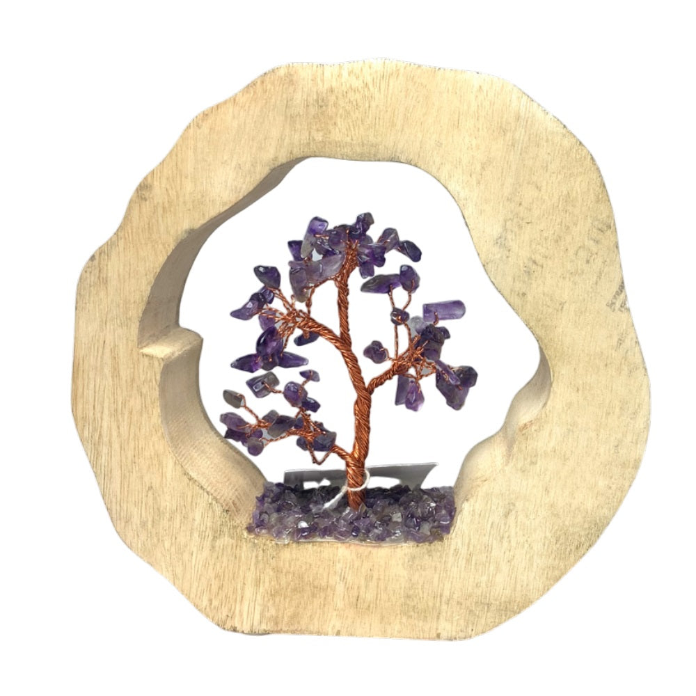 Amethyst Crystal Tree in Wooden Ring NEW!