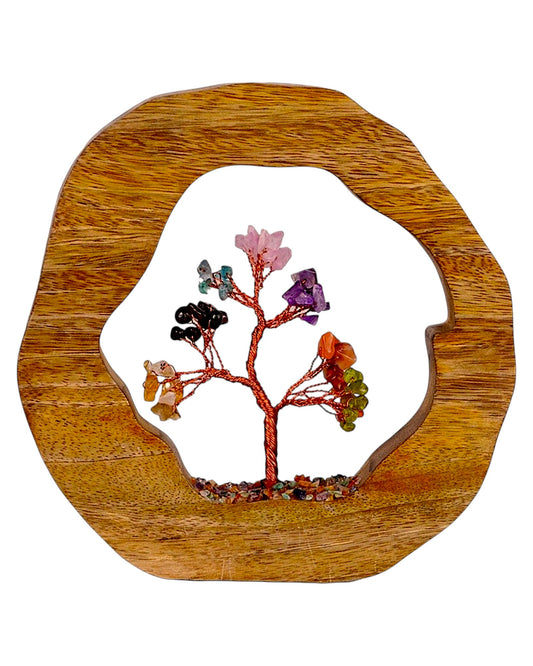 7 Chakra Crystal Tree in Wooden Ring