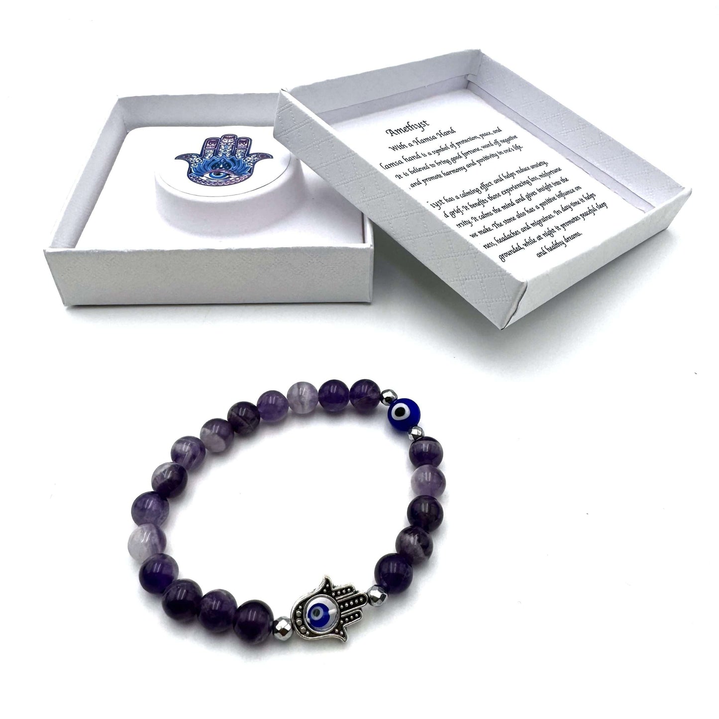 Hamsa Evil Eye Bracelet- Amethyst