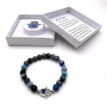 Hamsa Evil Eye Bracelet- Blue Fire Agate