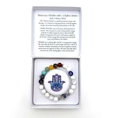 Hamsa Evil Eye Bracelet- White Howlite with Chakra Stones