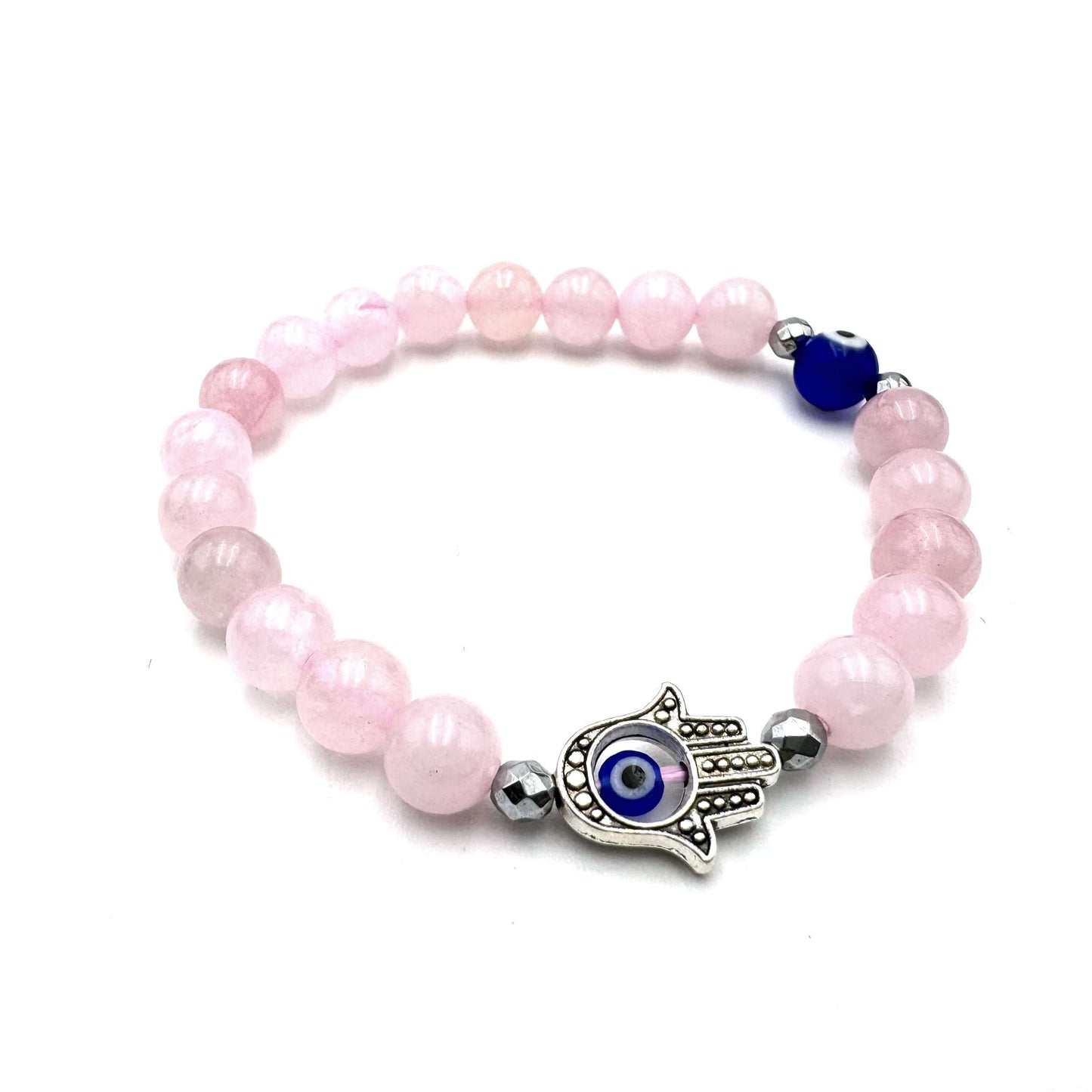 Hamsa Evil Eye Bracelet- Rose Quartz