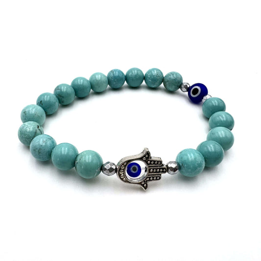 Hamsa Evil Eye Bracelet- Turquoise - Howlite