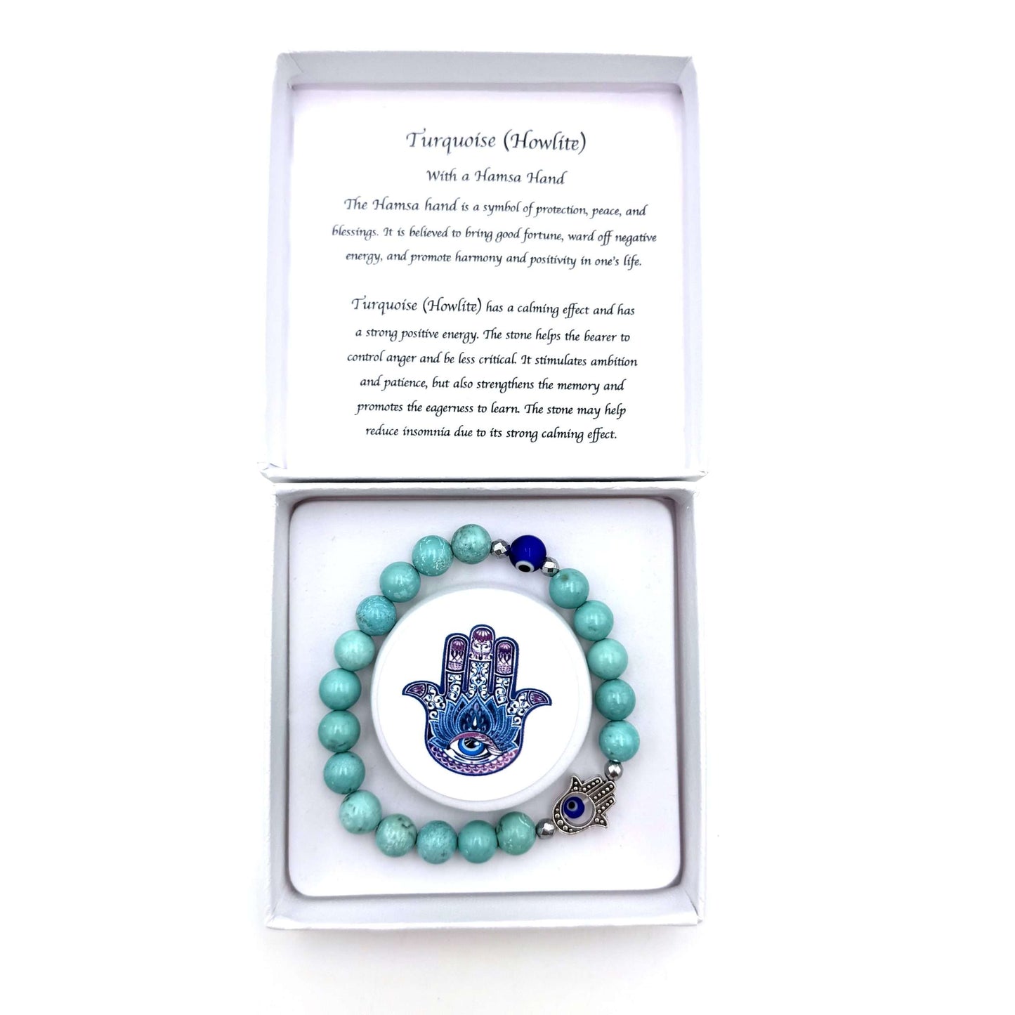 Hamsa Evil Eye Bracelet- Turquoise - Howlite