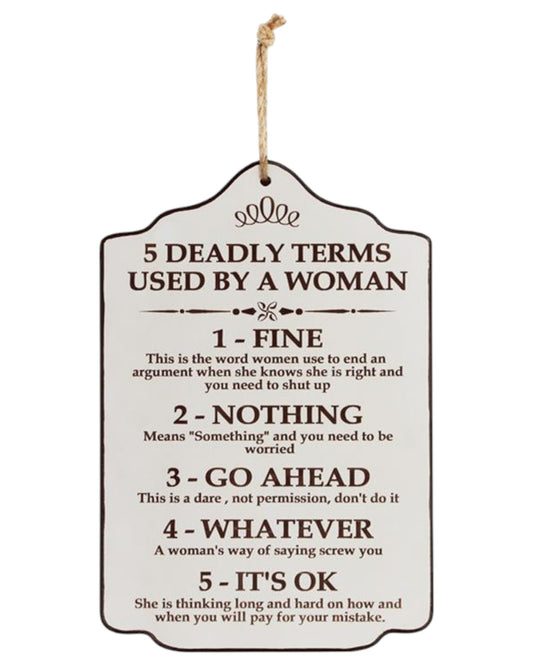 Plaque "Five Deadly Terms According to a Woman"