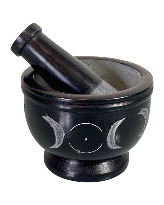 Triple Moon Soapstone Mortar and Pestle
