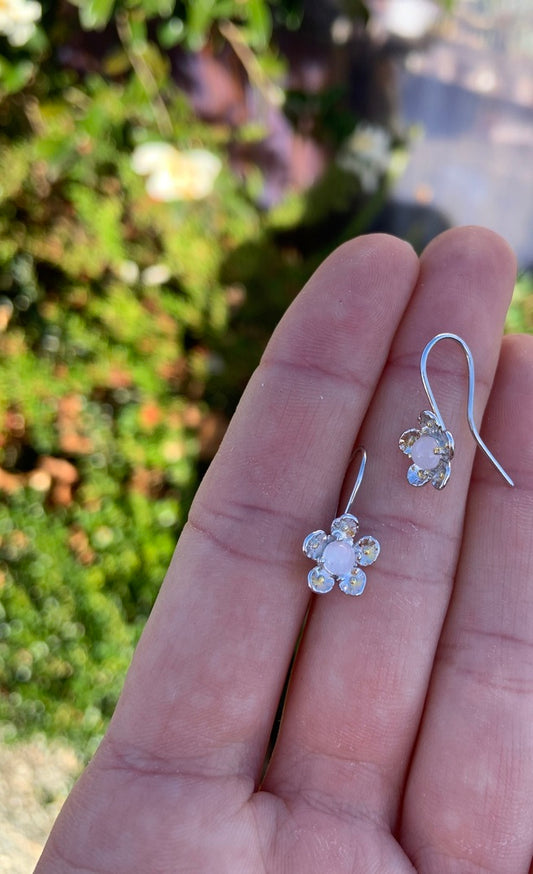 STERLING SILVER MANUKA DROP EARRINGS WITH ROSE QUARTZ