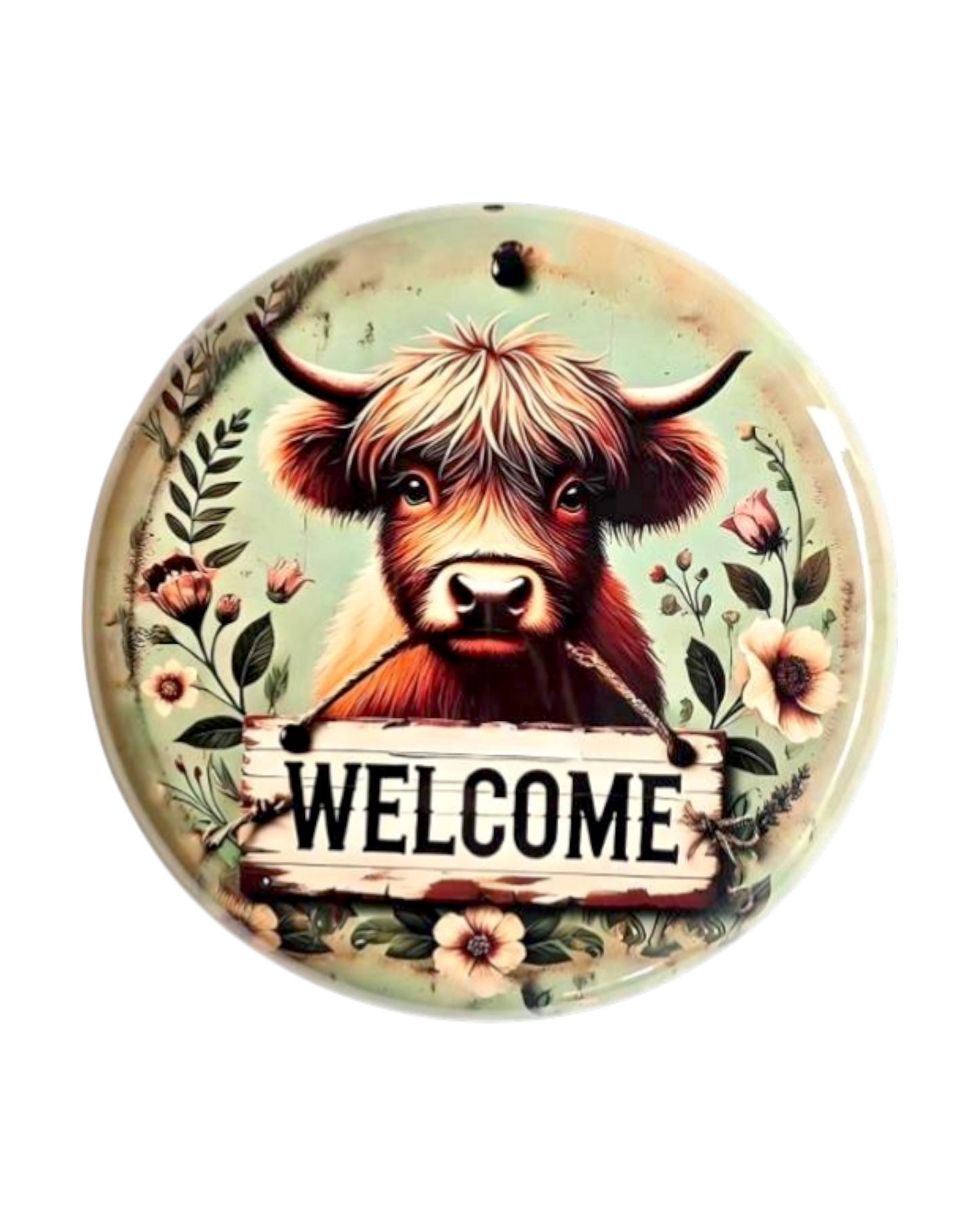 Round Metal Wall Art Highland Cow