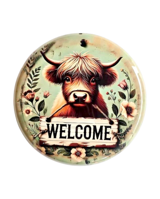 Round Metal Wall Art Highland Cow