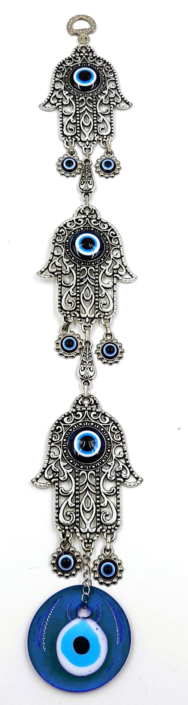 Hamsa Evil Eye Metal and Glass Wall Hanging (triple)