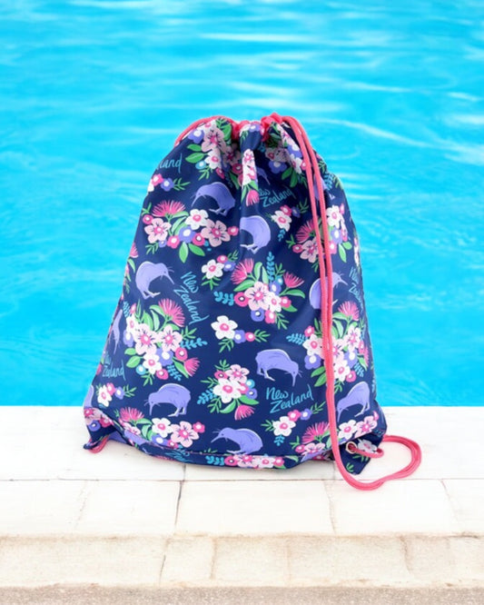 Swim Bag Kiwi Flowers Navy