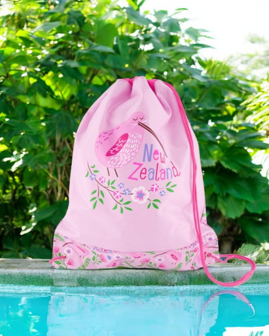 Swim Bag Kiwi & Flowers Pink