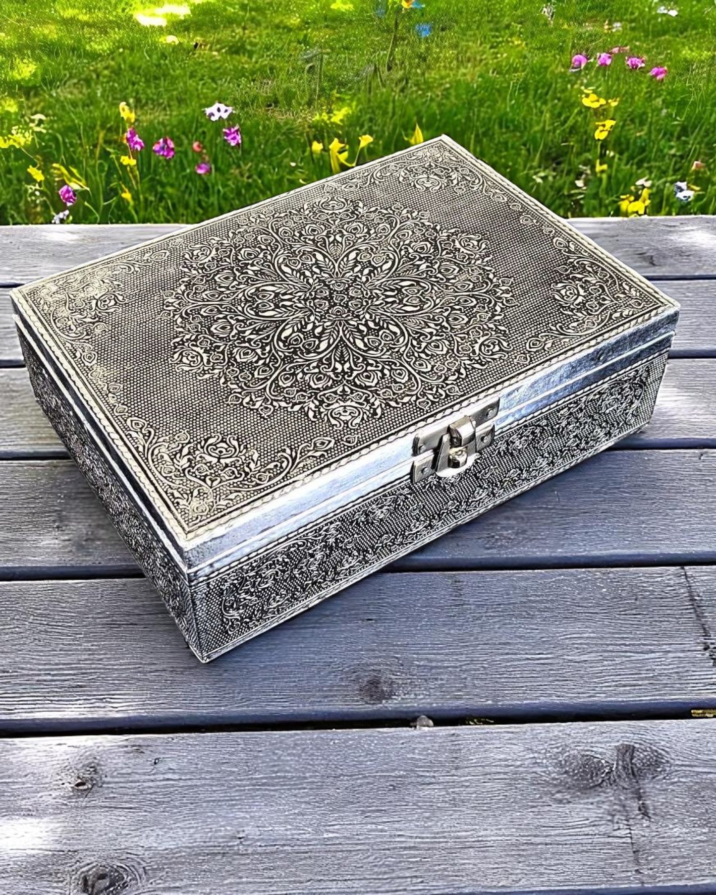 Silver Jewellery Box Lotus Mandala