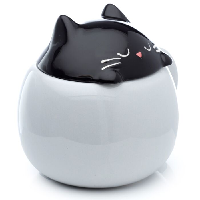 Feline Fine Black Cat Peeping Lid Ceramic Lidded Animal Mug
