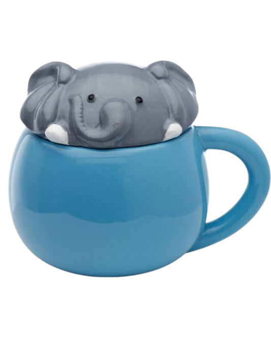 Elephant Peeping Lid Ceramic Lidded Animal Mug