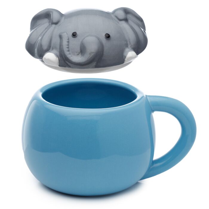 Elephant Peeping Lid Ceramic Lidded Animal Mug