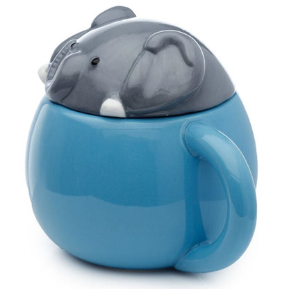 Elephant Peeping Lid Ceramic Lidded Animal Mug