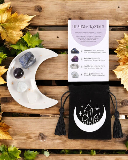 Stress Healing Crystal Set with Moon Trinket Dish NEW