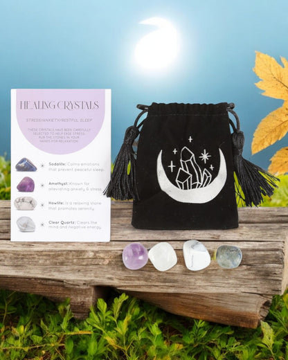 Stress Healing Crystal Set with Moon Trinket Dish NEW