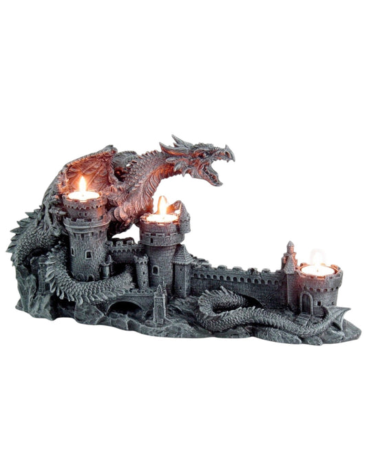 Dragon Guarding Castle with Tealights - LAST ONE