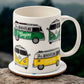 Volkswagen VW T1 Camper Bus Porcelain Mug & Coaster Set