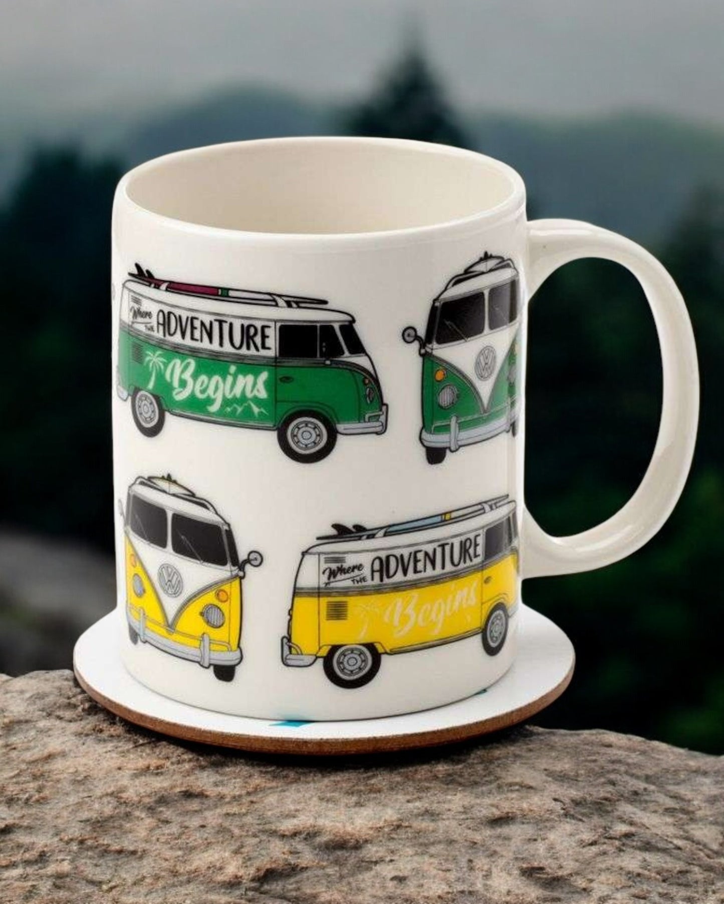 Volkswagen VW T1 Camper Bus Porcelain Mug & Coaster Set