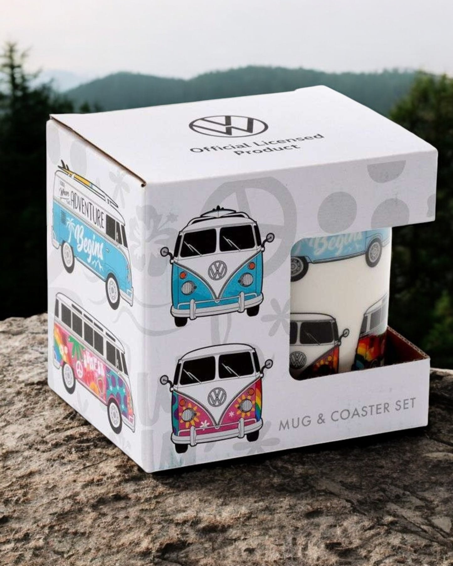 Volkswagen VW T1 Camper Bus Porcelain Mug & Coaster Set