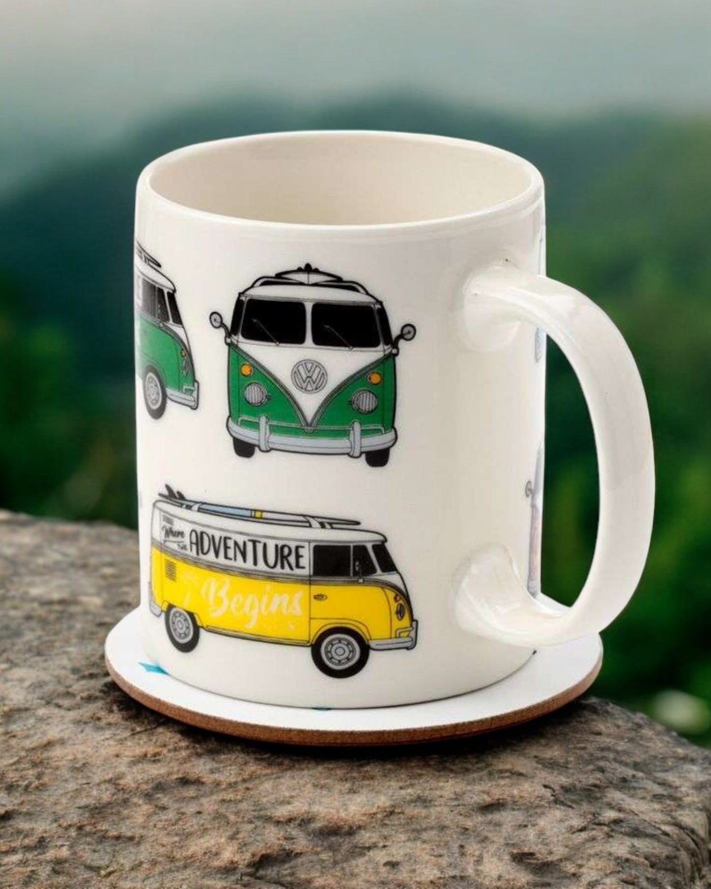 Volkswagen VW T1 Camper Bus Porcelain Mug & Coaster Set