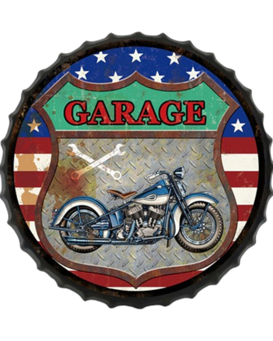 Motorbike Garage Bottle Top Sign
