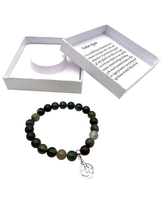 Indian Agate Bracelet with Ohm Charm
