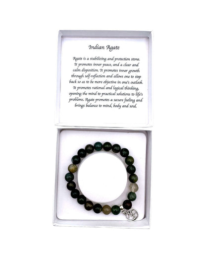 Indian Agate Bracelet with Ohm Charm