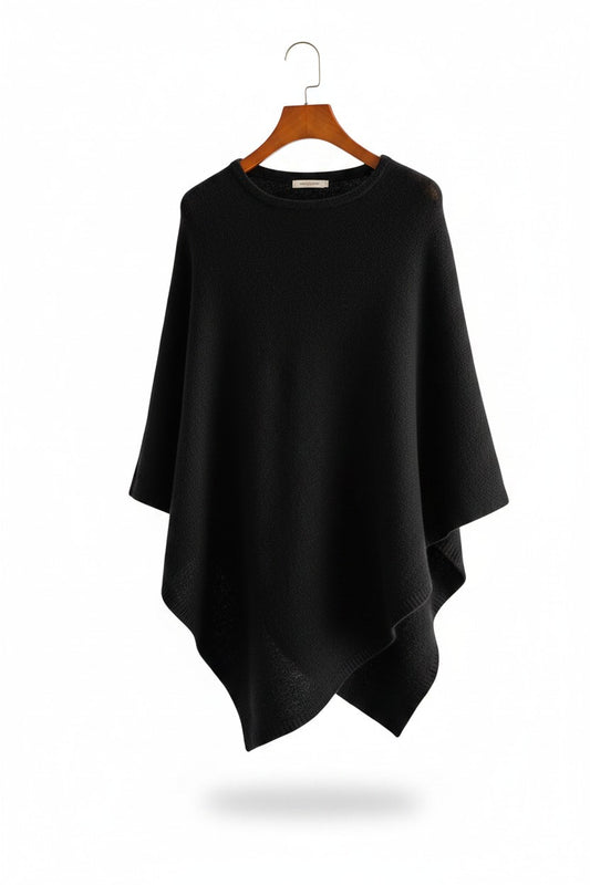 Poncho with ribbed edge - BLACK