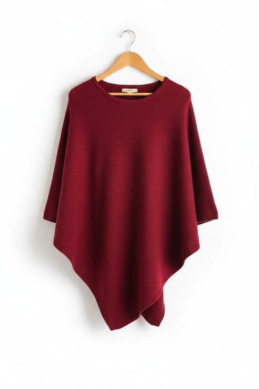 Poncho with ribbed edge - RED