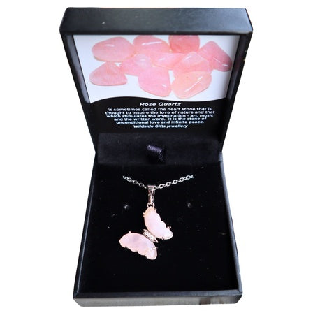 Pendant, Butterfly, Rose Quartz